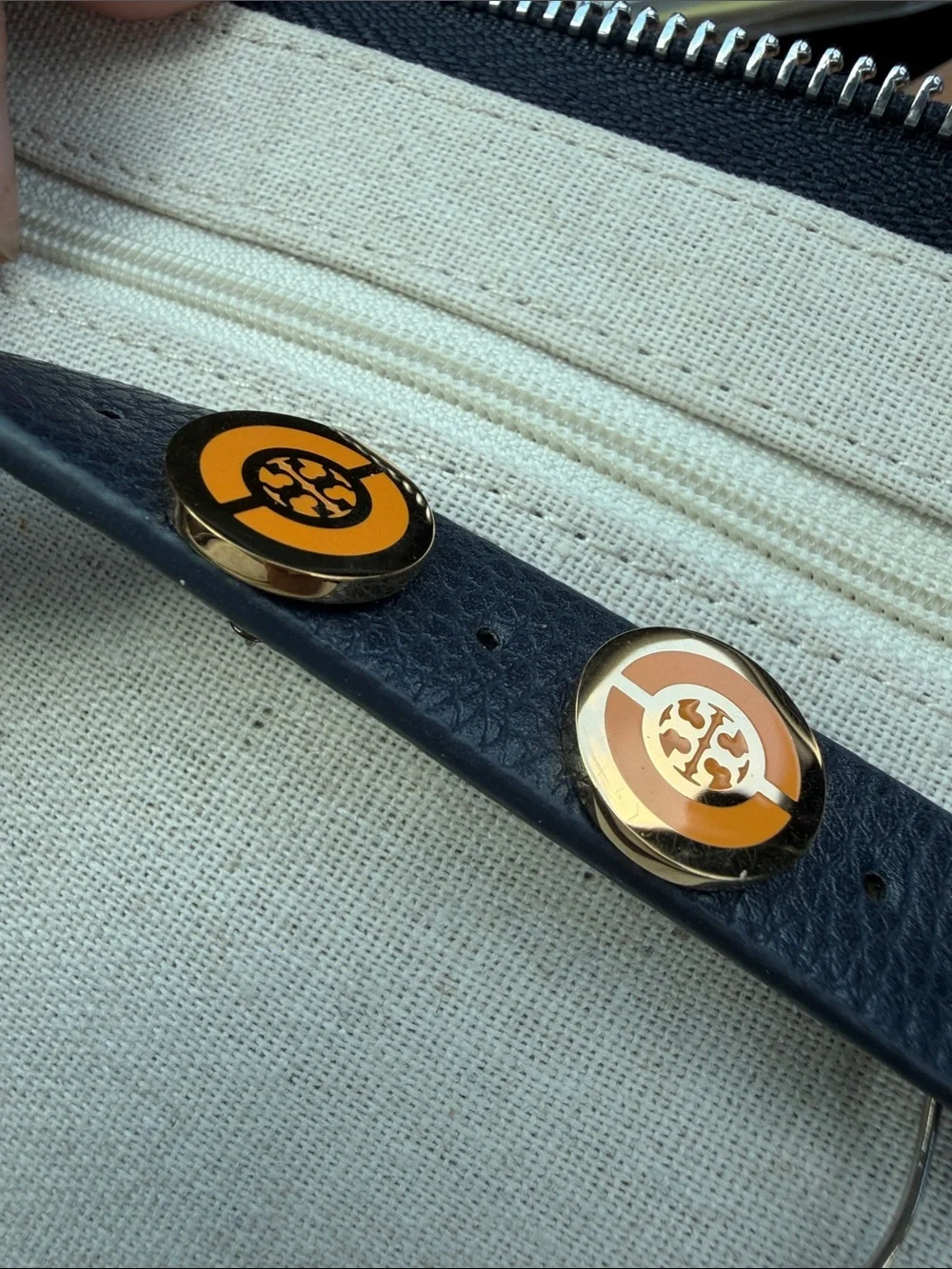 Tory Burch Gold and Orange Logo Stud Earrings